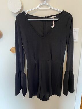 Black Swan Black V-Neck Long-Sleeve Mini romper with Bell Sleeves